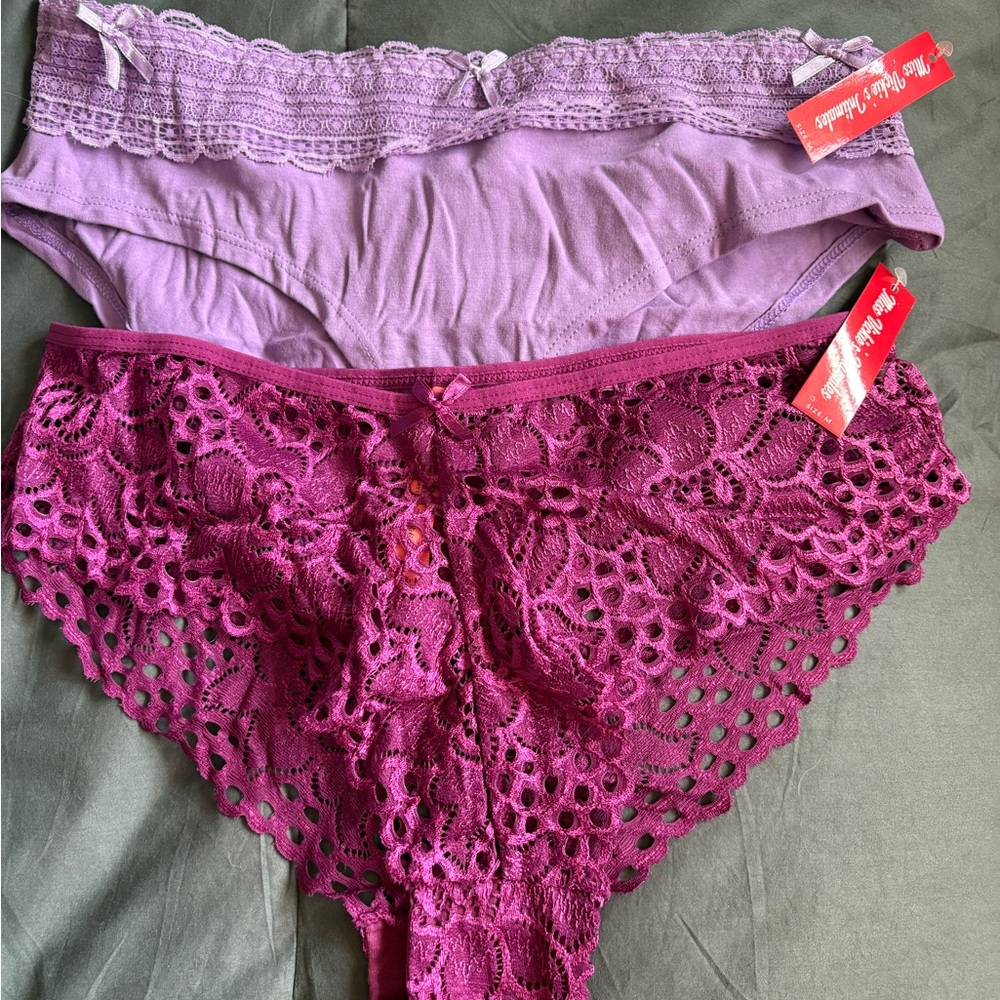 Women's Lace & Cotton Bikini Panties in Lavender and Magenta